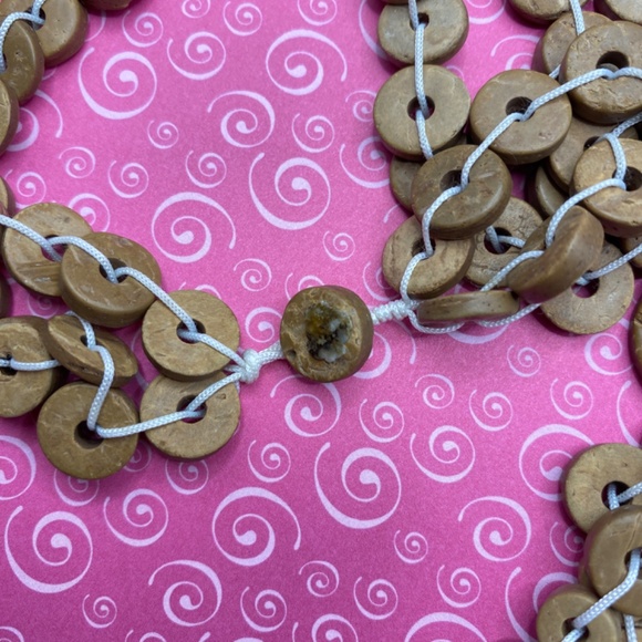 Bohemian Wood Disc Beads Artisan Made Long Statement Necklace - Picture 4 of 9